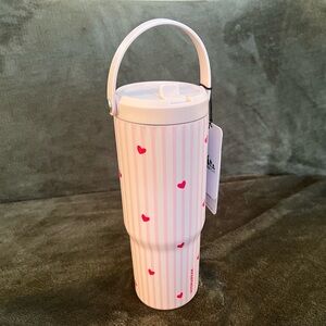 NWT Hydra Peak Artesian Collection Pastel Pink w/Stripes & Hearts 32 oz Tumbler